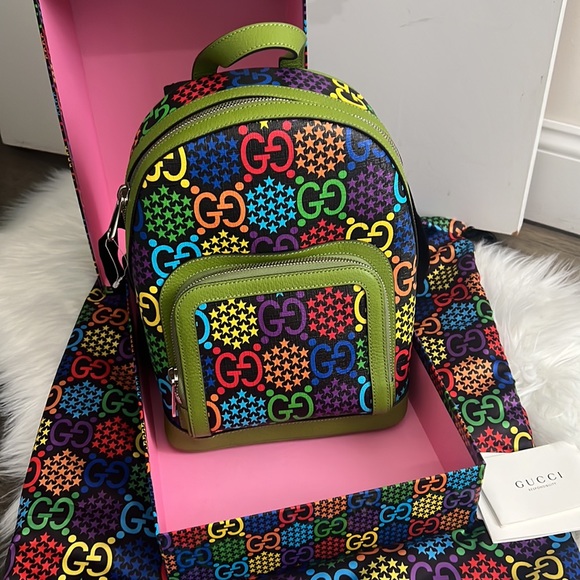 🆕💯% Auth GUCCI Psychedelic GG Supreme Monogram Canvas Backpack Bag Multicolor - Picture 2 of 11